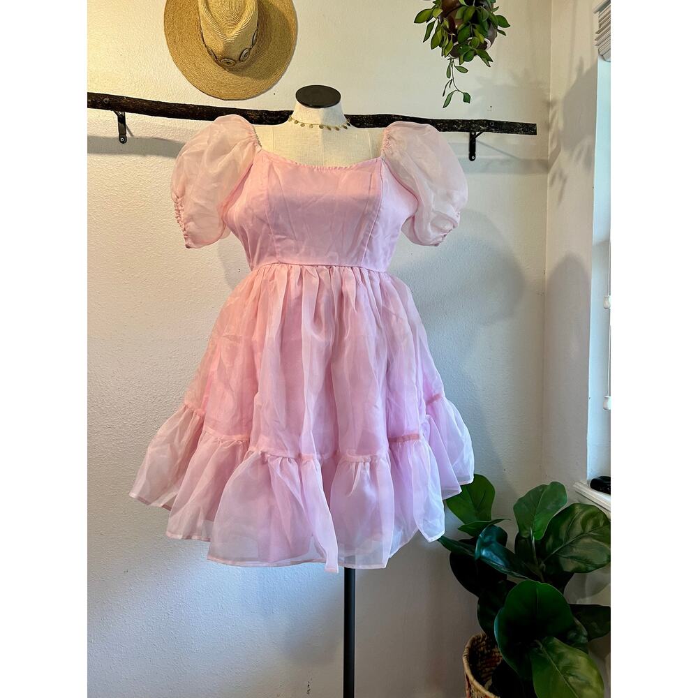 Sweet Society Pink Princess Ruffled Tiered Puffed Sleeve Dress Size XL